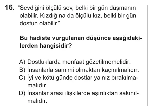 8. Sınıf Sosyal Bilgiler 2018 İOKBS Bursluluk Sınavı 16. Soru görseli