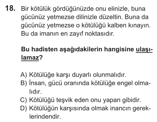 8. Sınıf Sosyal Bilgiler 2018 İOKBS Bursluluk Sınavı 18. Soru görseli