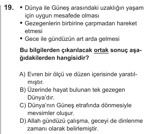 8. Sınıf Sosyal Bilgiler 2018 İOKBS Bursluluk Sınavı 19. Soru görseli