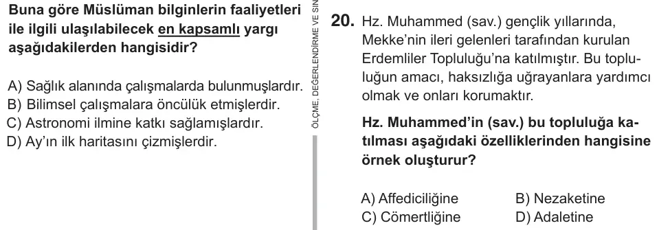 8. Sınıf Sosyal Bilgiler 2018 İOKBS Bursluluk Sınavı 20. Soru görseli