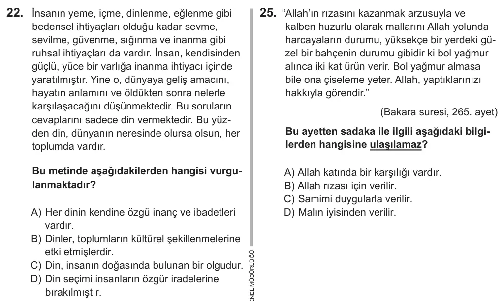 8. Sınıf Sosyal Bilgiler 2018 İOKBS Bursluluk Sınavı 22. Soru görseli