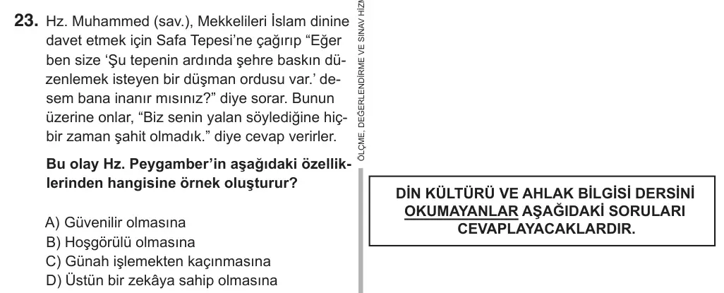 8. Sınıf Sosyal Bilgiler 2018 İOKBS Bursluluk Sınavı 23. Soru görseli