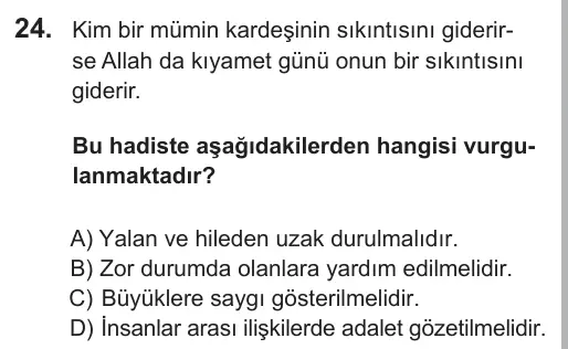 8. Sınıf Sosyal Bilgiler 2018 İOKBS Bursluluk Sınavı 24. Soru görseli