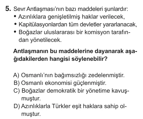 8. Sınıf Sosyal Bilgiler 2018 İOKBS Bursluluk Sınavı 5. Soru görseli