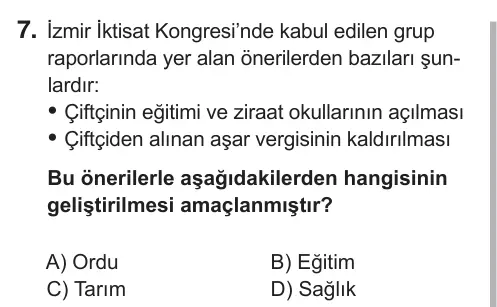 8. Sınıf Sosyal Bilgiler 2018 İOKBS Bursluluk Sınavı 7. Soru görseli