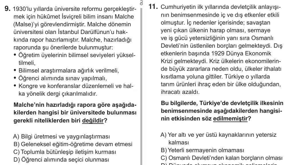 8. Sınıf Sosyal Bilgiler 2018 İOKBS Bursluluk Sınavı 9. Soru görseli