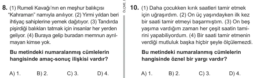 8. Sınıf Türkçe 2018 İOKBS Bursluluk Sınavı 10. Soru görseli