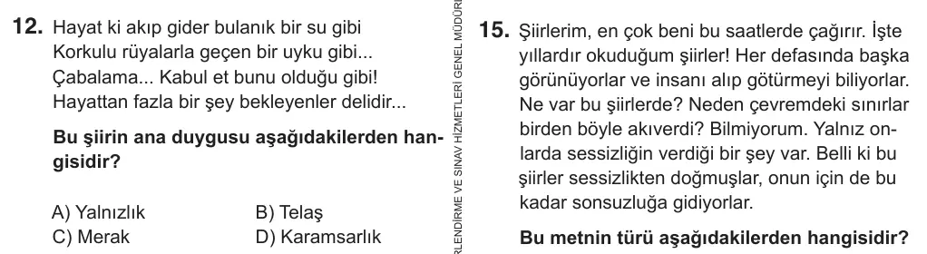 8. Sınıf Türkçe 2018 İOKBS Bursluluk Sınavı 12. Soru görseli