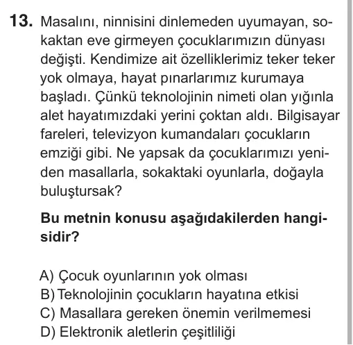 8. Sınıf Türkçe 2018 İOKBS Bursluluk Sınavı 13. Soru görseli