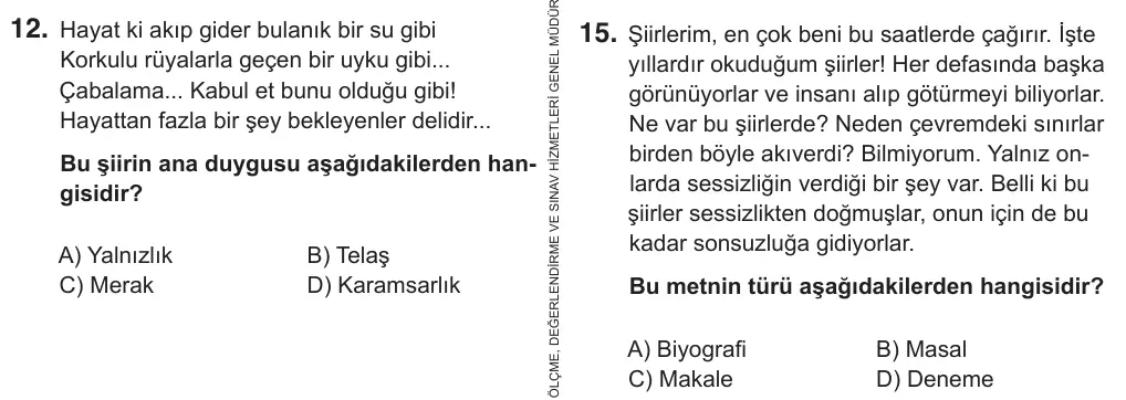 8. Sınıf Türkçe 2018 İOKBS Bursluluk Sınavı 15. Soru görseli