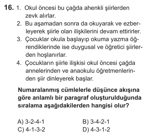8. Sınıf Türkçe 2018 İOKBS Bursluluk Sınavı 16. Soru görseli
