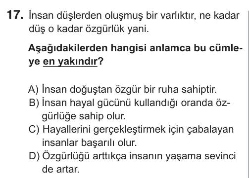 8. Sınıf Türkçe 2018 İOKBS Bursluluk Sınavı 17. Soru görseli