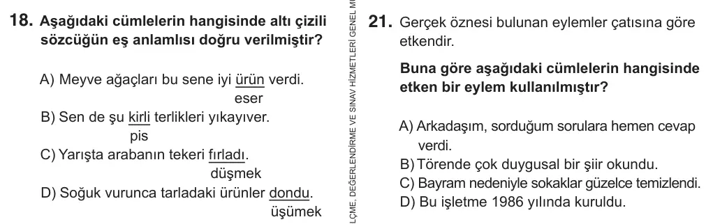 8. Sınıf Türkçe 2018 İOKBS Bursluluk Sınavı 18. Soru görseli