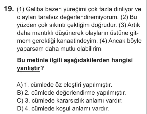 8. Sınıf Türkçe 2018 İOKBS Bursluluk Sınavı 19. Soru görseli