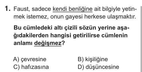 8. Sınıf Türkçe 2018 İOKBS Bursluluk Sınavı 1. Soru görseli