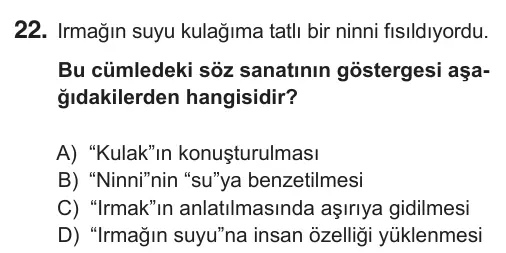 8. Sınıf Türkçe 2018 İOKBS Bursluluk Sınavı 22. Soru görseli