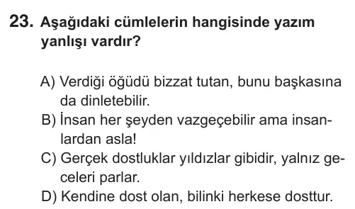 8. Sınıf Türkçe 2018 İOKBS Bursluluk Sınavı 23. Soru görseli