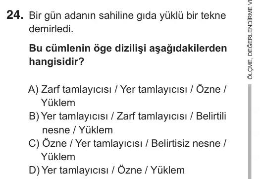 8. Sınıf Türkçe 2018 İOKBS Bursluluk Sınavı 24. Soru görseli