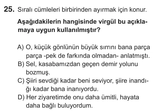 8. Sınıf Türkçe 2018 İOKBS Bursluluk Sınavı 25. Soru görseli
