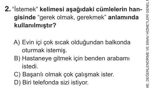 8. Sınıf Türkçe 2018 İOKBS Bursluluk Sınavı 2. Soru görseli