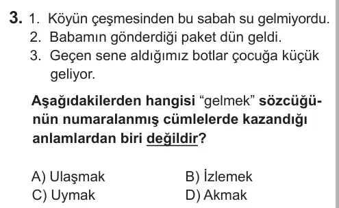 8. Sınıf Türkçe 2018 İOKBS Bursluluk Sınavı 3. Soru görseli