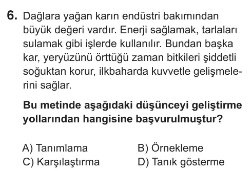 8. Sınıf Türkçe 2018 İOKBS Bursluluk Sınavı 6. Soru görseli