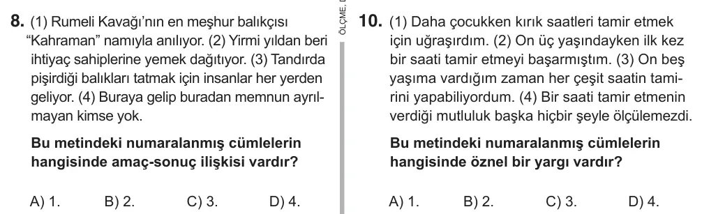 8. Sınıf Türkçe 2018 İOKBS Bursluluk Sınavı 8. Soru görseli
