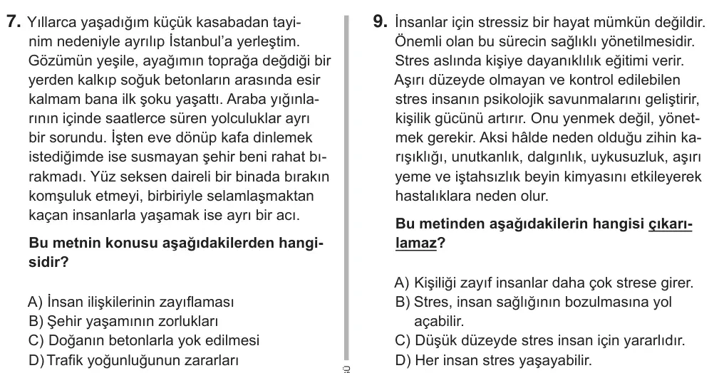 8. Sınıf Türkçe 2018 İOKBS Bursluluk Sınavı 9. Soru görseli
