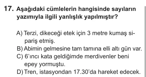 9, 10, 11. Sınıf Türk Dili ve Edebiyatı 2018 İOKBS Bursluluk Sınavı 17. Soru görseli