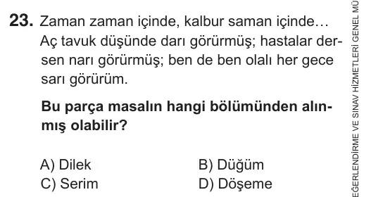 9, 10, 11. Sınıf Türk Dili ve Edebiyatı 2018 İOKBS Bursluluk Sınavı 23. Soru görseli