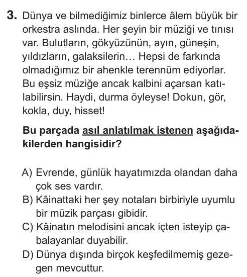 9, 10, 11. Sınıf Türk Dili ve Edebiyatı 2018 İOKBS Bursluluk Sınavı 3. Soru görseli