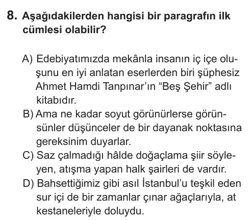 9, 10, 11. Sınıf Türk Dili ve Edebiyatı 2018 İOKBS Bursluluk Sınavı 8. Soru görseli
