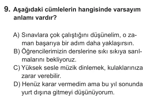 9, 10, 11. Sınıf Türk Dili ve Edebiyatı 2018 İOKBS Bursluluk Sınavı 9. Soru görseli