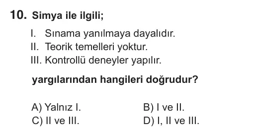 9, 10, 11. Sınıf Fen Bilimleri 2018 İOKBS Bursluluk Sınavı 10. Soru görseli
