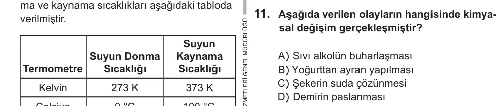 9, 10, 11. Sınıf Fen Bilimleri 2018 İOKBS Bursluluk Sınavı 11. Soru görseli