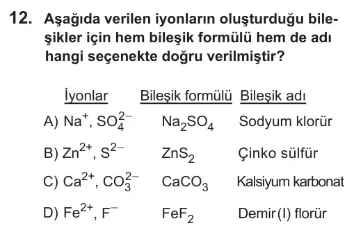 9, 10, 11. Sınıf Fen Bilimleri 2018 İOKBS Bursluluk Sınavı 12. Soru görseli