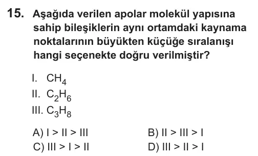 9, 10, 11. Sınıf Fen Bilimleri 2018 İOKBS Bursluluk Sınavı 15. Soru görseli