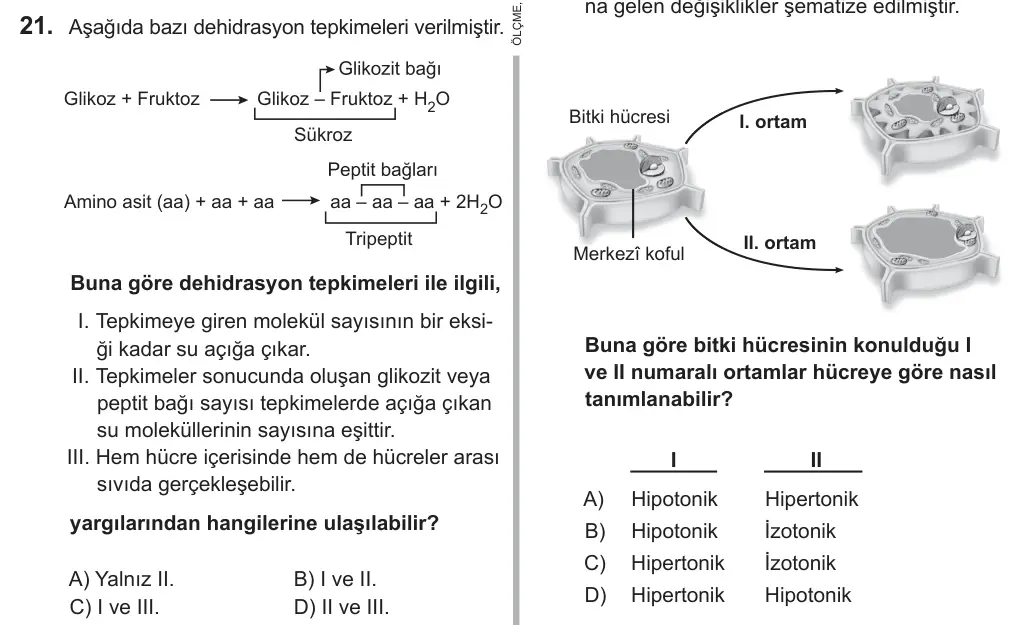9, 10, 11. Sınıf Fen Bilimleri 2018 İOKBS Bursluluk Sınavı 21. Soru görseli