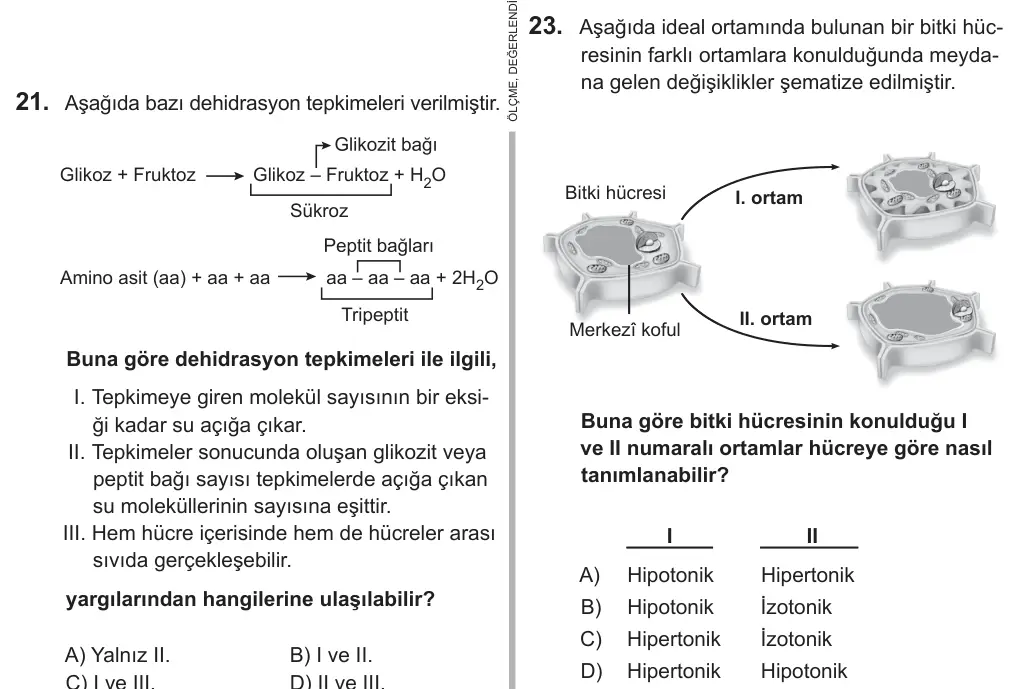 9, 10, 11. Sınıf Fen Bilimleri 2018 İOKBS Bursluluk Sınavı 23. Soru görseli