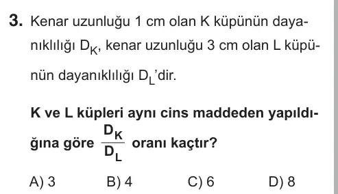 9, 10, 11. Sınıf Fen Bilimleri 2018 İOKBS Bursluluk Sınavı 3. Soru görseli
