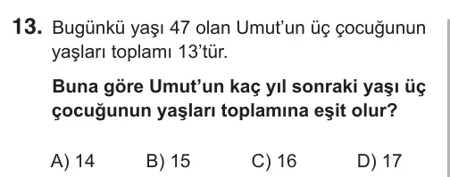 9, 10, 11. Sınıf Matematik 2018 İOKBS Bursluluk Sınavı 13. Soru görseli