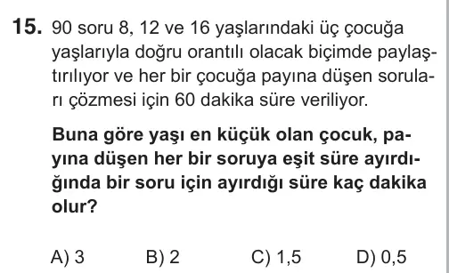 9, 10, 11. Sınıf Matematik 2018 İOKBS Bursluluk Sınavı 15. Soru görseli