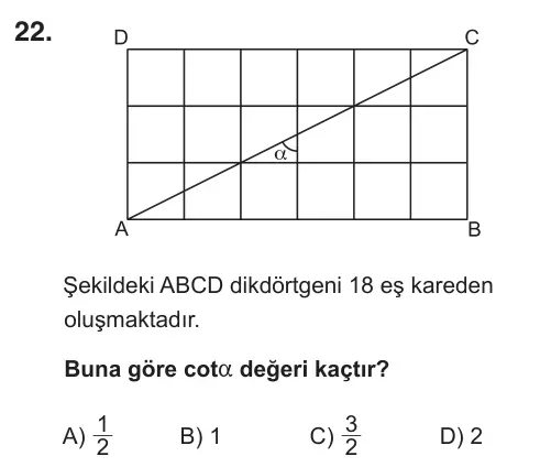 9, 10, 11. Sınıf Matematik 2018 İOKBS Bursluluk Sınavı 22. Soru görseli