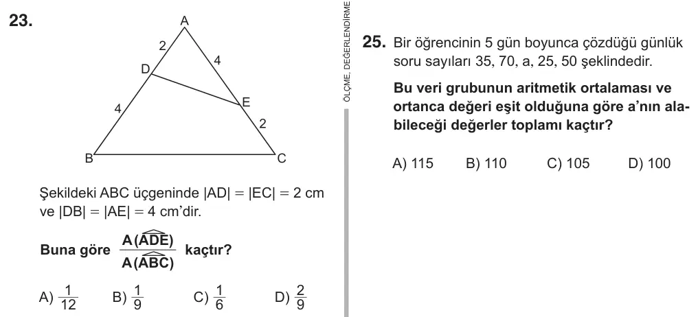 9, 10, 11. Sınıf Matematik 2018 İOKBS Bursluluk Sınavı 23. Soru görseli