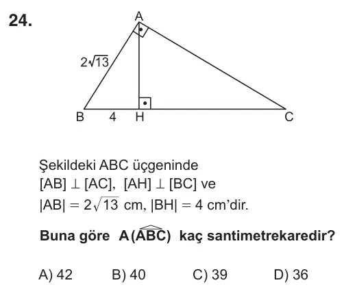 9, 10, 11. Sınıf Matematik 2018 İOKBS Bursluluk Sınavı 24. Soru görseli