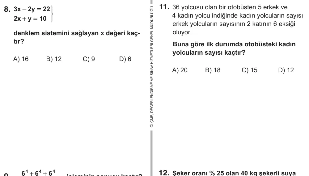 9, 10, 11. Sınıf Matematik 2018 İOKBS Bursluluk Sınavı 8. Soru görseli