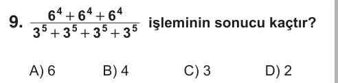 9, 10, 11. Sınıf Matematik 2018 İOKBS Bursluluk Sınavı 9. Soru görseli