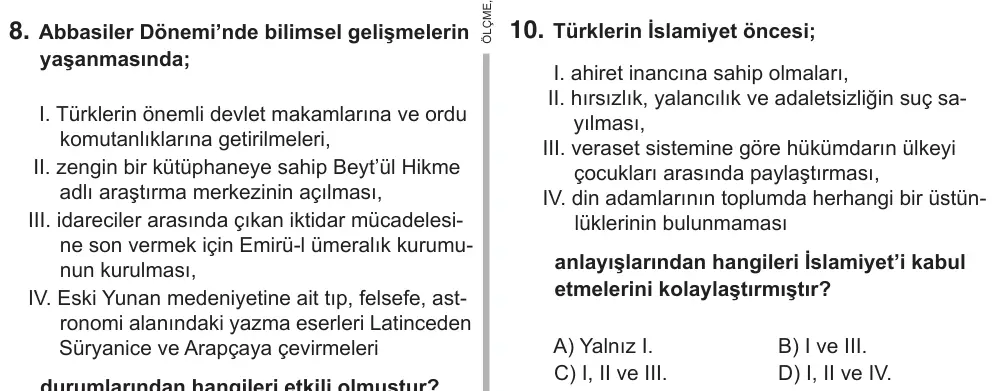 9, 10, 11. Sınıf Sosyal Bilgiler 2018 İOKBS Bursluluk Sınavı 10. Soru görseli