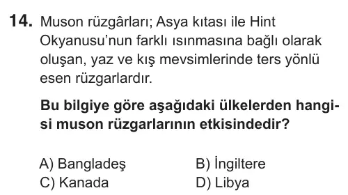 9, 10, 11. Sınıf Sosyal Bilgiler 2018 İOKBS Bursluluk Sınavı 14. Soru görseli