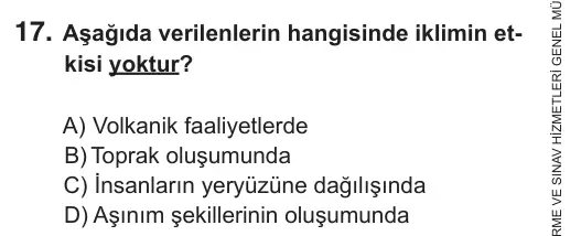 9, 10, 11. Sınıf Sosyal Bilgiler 2018 İOKBS Bursluluk Sınavı 17. Soru görseli